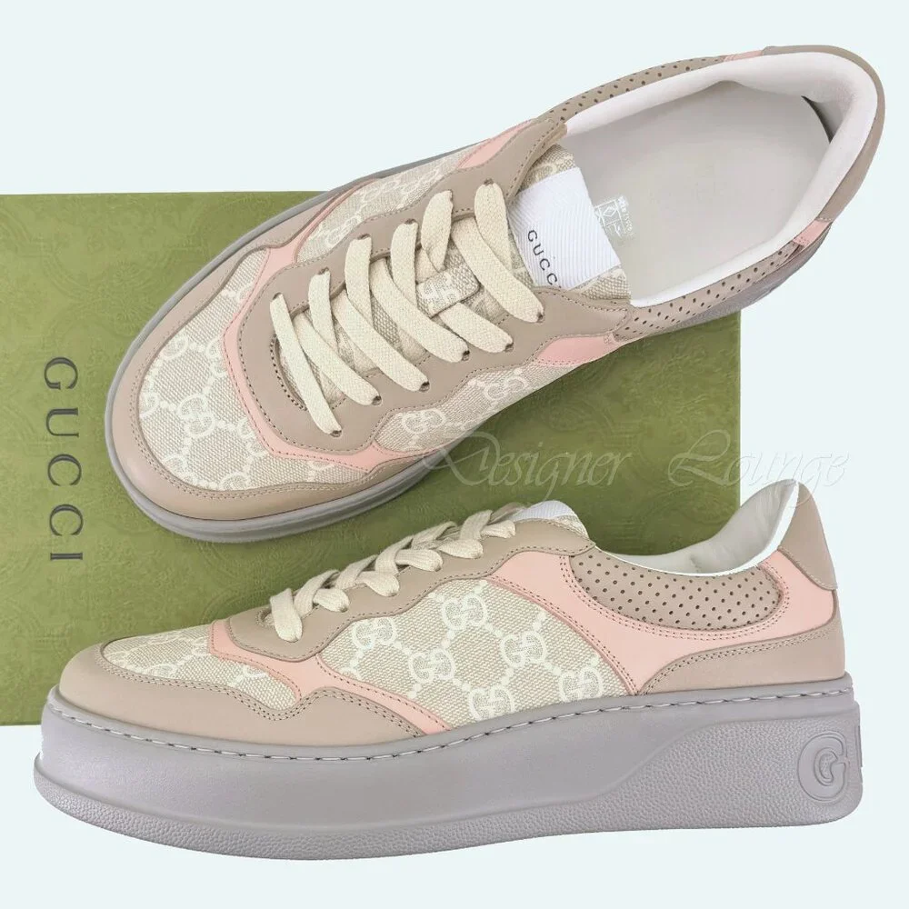 NEW GUCCI GG Logo Supreme Canvas Leather Sneakers Women's EU 41.5 US 11.5 Authen